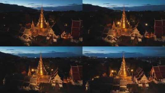 原创 泰国清迈古城帕辛寺寺庙夜景航拍风光高清在线视频素材下载