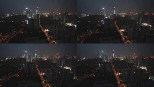 南昌红谷滩区夜景交通航拍高清在线视频素材下载