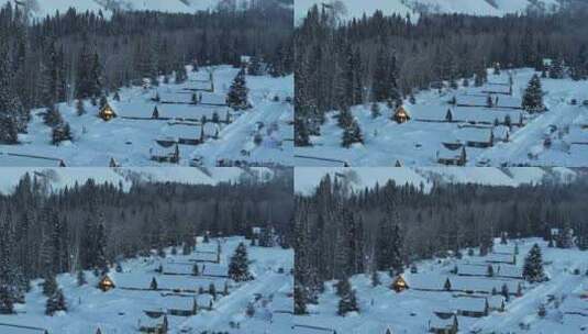 禾木冬天晨曦 村庄 禾木雪景新疆冬季旅游高清在线视频素材下载