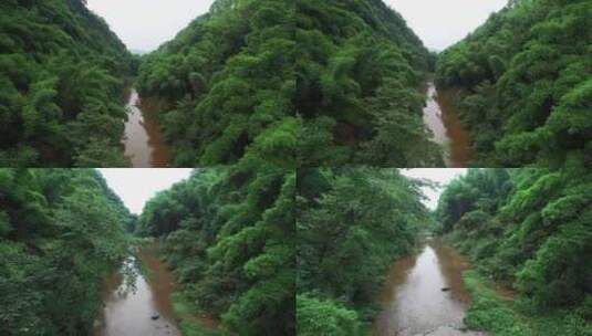 航拍夏季雨后竹林溪流自然风景高清在线视频素材下载