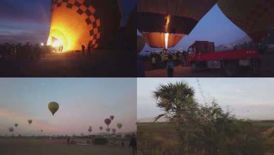 埃及 卢克索热气球 充气 燃料 燃烧高清在线视频素材下载