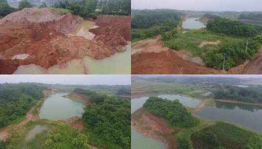 生态破坏矿坑采砂场雨花石水库太阳能路灯高清在线视频素材下载