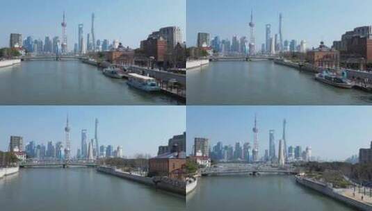 航拍上海苏州河游船码头高清在线视频素材下载