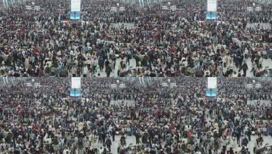 假期杭州东站候车厅人流量高清在线视频素材下载