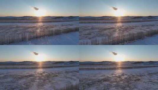 航拍早春冰消雪融的垦区雪原农田高清在线视频素材下载