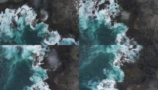 航拍海浪冲击礁石高清在线视频素材下载