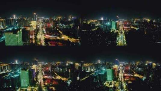 广东湛江乐山路夜景灯光航拍高清在线视频素材下载
