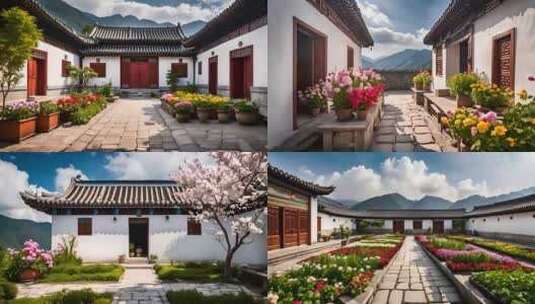 中式庭院古建筑花园高清在线视频素材下载