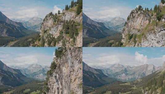 无人机沿着山崖射击，揭示了瑞士史诗般的山高清在线视频素材下载