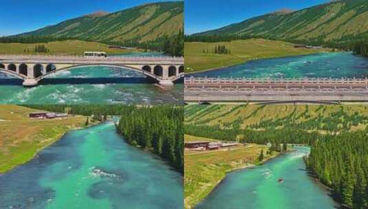 新疆喀纳斯河HDR航拍高清在线视频素材下载