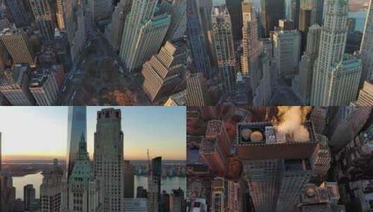 航拍纽约曼哈顿华尔街金融区地标摩天大楼高清在线视频素材下载