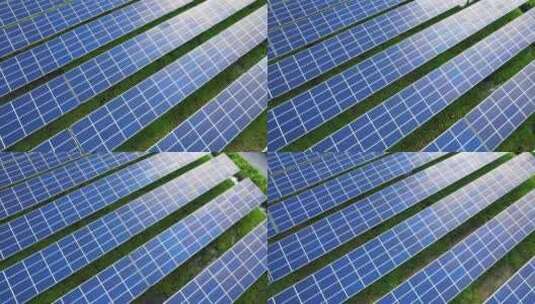 无人机飞过太阳能农场，可再生能源来自太阳高清在线视频素材下载