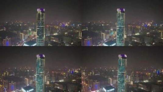 湖南长沙国金中心城市夜景航拍高清在线视频素材下载