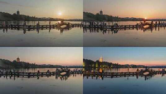 杭州西湖雷锋夕照日落夕阳晚霞延时摄影高清在线视频素材下载