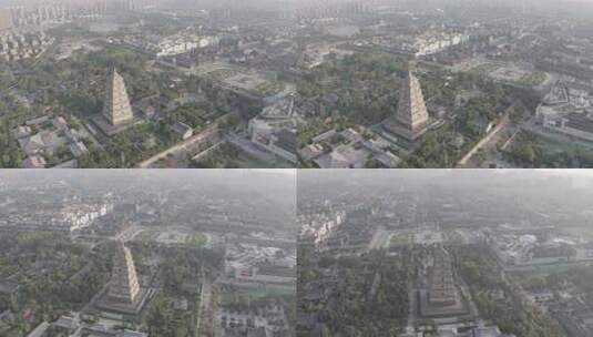 航拍视角下的西安大雁塔全景高清在线视频素材下载
