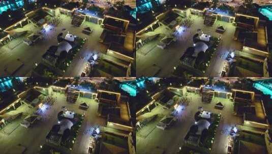 成都都江堰市仰天窝广场自拍大熊猫夜景航拍高清在线视频素材下载