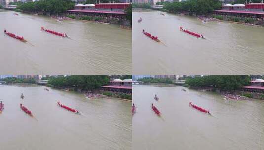 慢镜头航拍端午节龙舟竞渡福州光明港龙舟赛高清在线视频素材下载