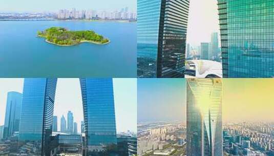 苏州市东方之门金鸡湖ifs航拍高清在线视频素材下载