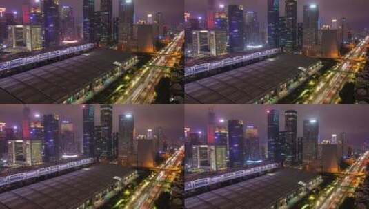 深圳中央商务区空中全景夜景平移高清在线视频素材下载