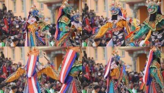 经幡   西藏  藏传佛教  法会 舞蹈高清在线视频素材下载