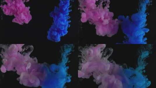粉蓝颜料烟雾飘散在水中高清在线视频素材下载