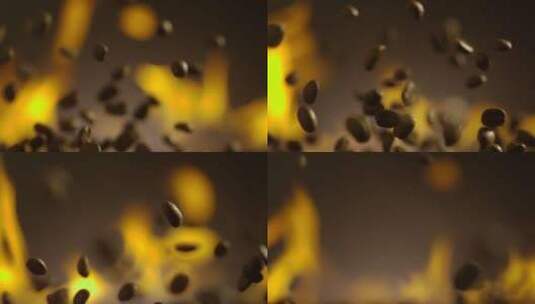 2.5K高速摄影咖啡豆掉落火的背景高清在线视频素材下载