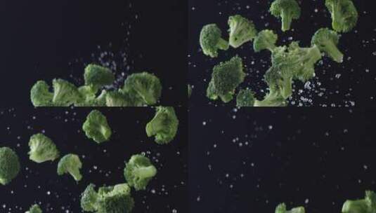 2K高速摄影新鲜的花菜带水抛起高清在线视频素材下载