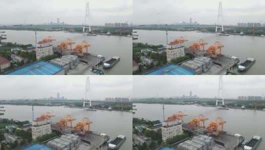 上海城投黄浦江货船4K航拍高清在线视频素材下载