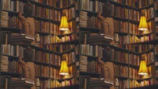 女人在图书馆选择书籍 高清在线视频素材下载