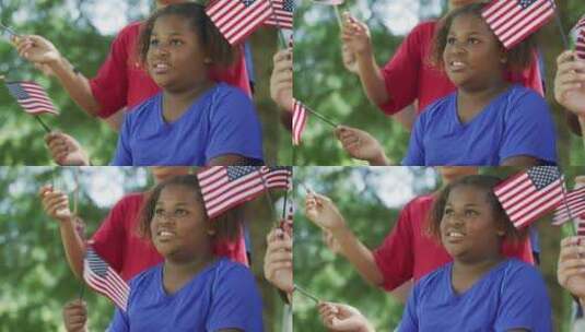 儿童在挥舞美国旗子高清在线视频素材下载