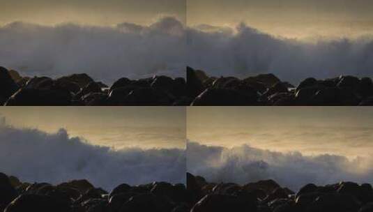 海浪拍打着岩石海岸高清在线视频素材下载
