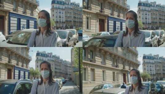 戴口罩在街上行走的女人高清在线视频素材下载