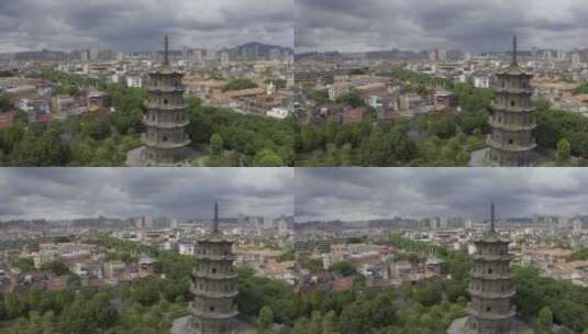 泉州开元寺东西塔西街钟楼航拍泉州市区大景高清在线视频素材下载