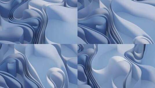 蓝色流动的曲面纸张 3D渲染高清在线视频素材下载