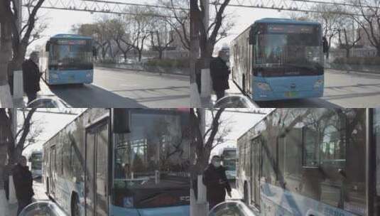 北京公交车行驶进站等待高清在线视频素材下载