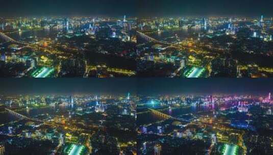 航拍延时武汉城市夜景地标黄鹤楼长江大桥高清在线视频素材下载