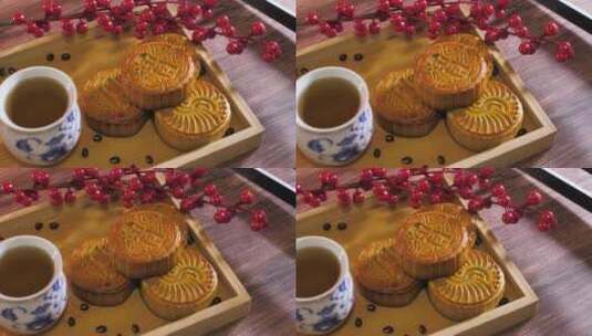 中国传统美食八月十五中秋节月饼甜点高清在线视频素材下载