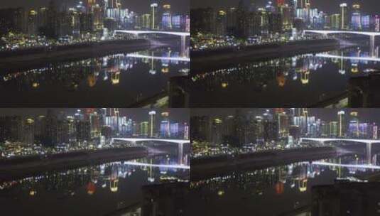 重庆嘉陵江望向黄花园大桥夜景航拍4K高清在线视频素材下载