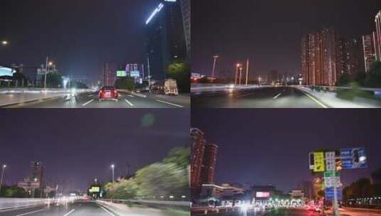 城市街景，夜晚开车过收费站高清在线视频素材下载