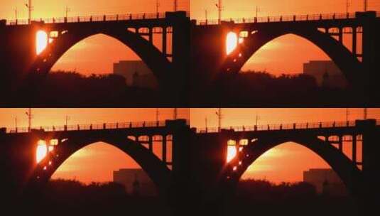 夕阳西下的桥梁剪影高清在线视频素材下载