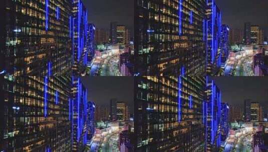 晚上深圳天安云谷智慧园区现代办公大楼航拍高清在线视频素材下载