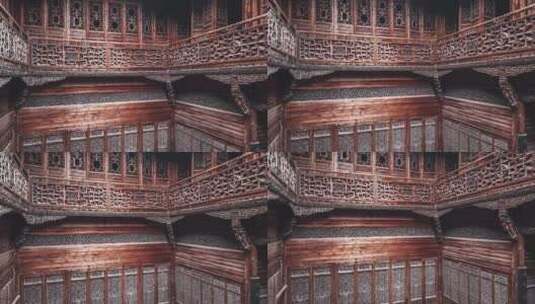 安徽黄山徽派建筑卢村木雕楼高清在线视频素材下载