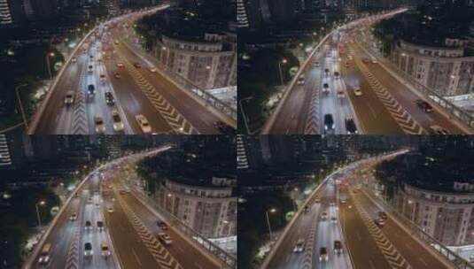 上海延安立交车流航拍夜景高清在线视频素材下载