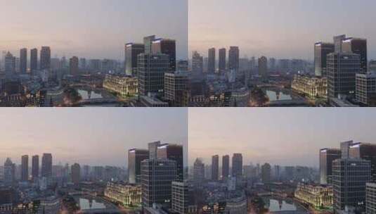 晚霞风光上海黄浦江苏州河沿岸建筑群高清在线视频素材下载