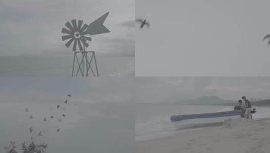 海边自然惬意生活风车沙滩海浪船只log高清在线视频素材下载