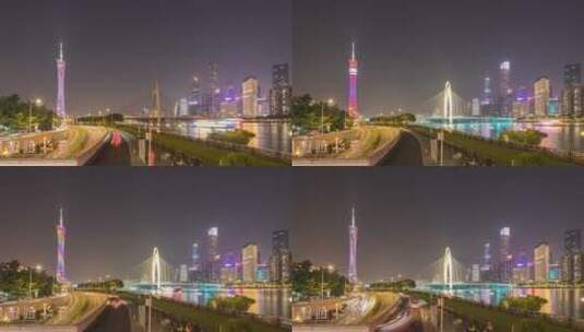广州塔与珠江新城延时夜景高清在线视频素材下载