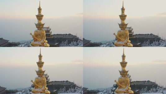 航拍冬天清晨的峨眉山金顶雪景高清在线视频素材下载