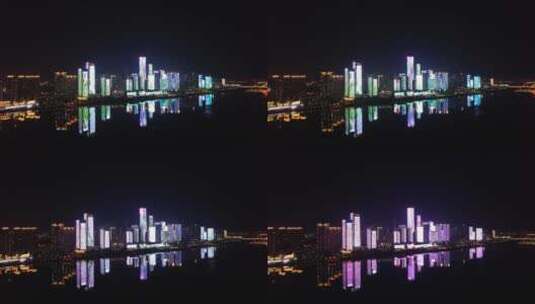 长沙城市夜景建筑灯光艺术高清在线视频素材下载