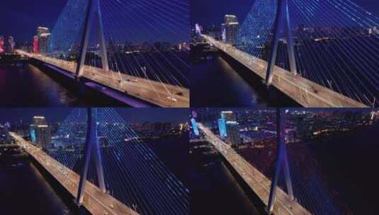 哈尔滨松浦大桥城市夜景航拍高清在线视频素材下载
