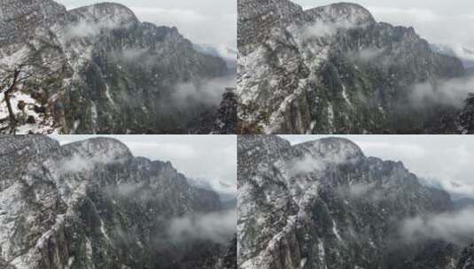 航拍佛教名山四川峨眉山，云海缭绕树林白雪高清在线视频素材下载